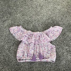 LOVESHACKFANCY Floral Print Scoop Neck Crop Top